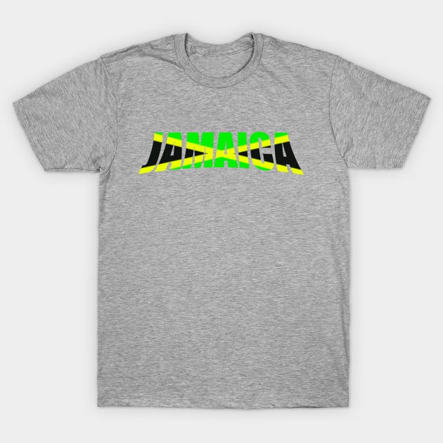 Jamaican flag in black green and gold inside the word Jamaica T-Shirt by Artonmytee